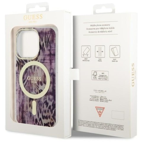 Etui na telefon iPhone 14 Pro Max Guess Leopard MagSafe różowe