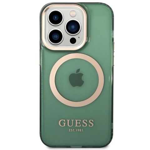 Etui na telefon iPhone 14 Pro Max Guess Gold Outline MagSafe zielone