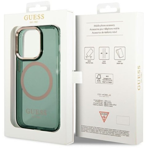 Etui na telefon iPhone 14 Pro Max Guess Gold Outline MagSafe zielone