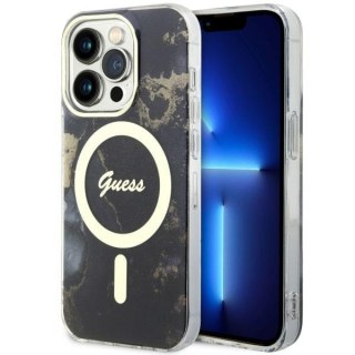 Etui iPhone 14 Pro Max Guess Golden Marble MagSafe czarne