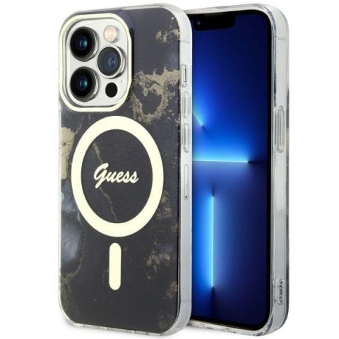 Etui na telefon iPhone 14 Pro Max Guess Golden Marble MagSafe czarne