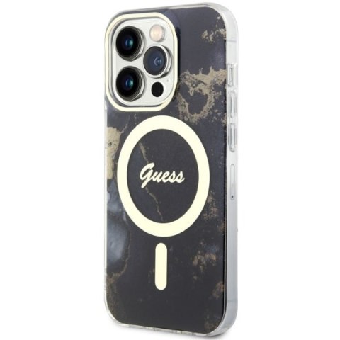 Etui na telefon iPhone 14 Pro Max Guess Golden Marble MagSafe czarne