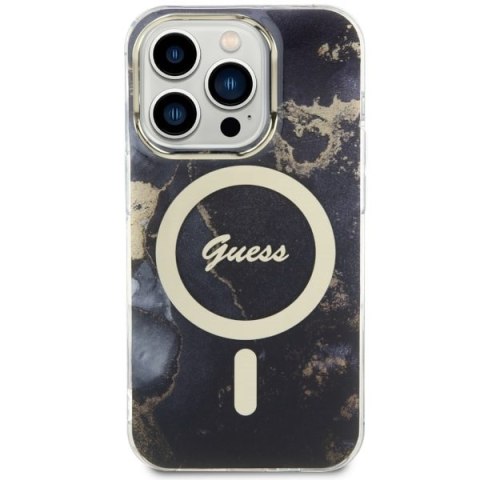 Etui na telefon iPhone 14 Pro Max Guess Golden Marble MagSafe czarne