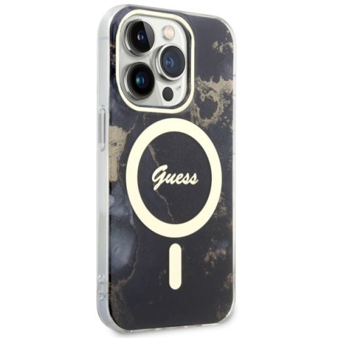 Etui na telefon iPhone 14 Pro Max Guess Golden Marble MagSafe czarne