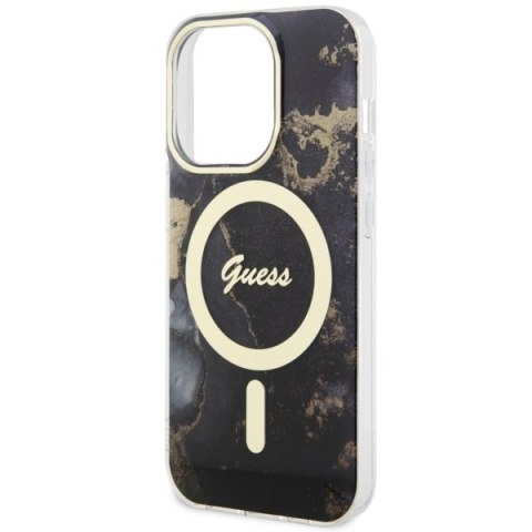 Etui na telefon iPhone 14 Pro Max Guess Golden Marble MagSafe czarne