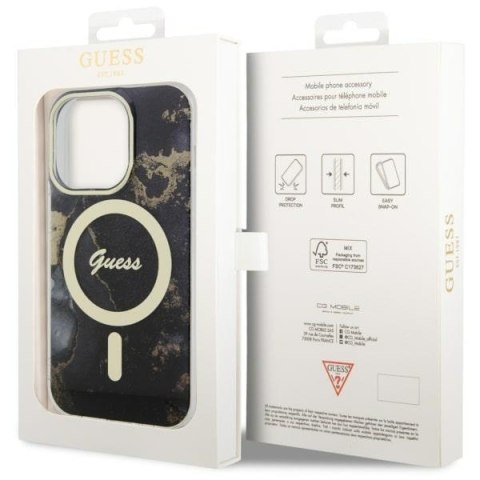 Etui na telefon iPhone 14 Pro Max Guess Golden Marble MagSafe czarne