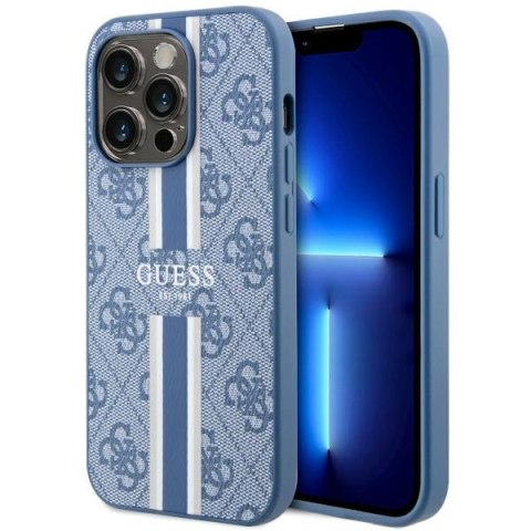 Etui iPhone 14 Pro Max Guess 4G Printed Stripes MagSafe niebieskie