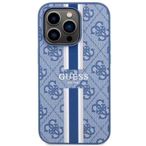 Etui iPhone 14 Pro Max Guess 4G Printed Stripes MagSafe niebieskie