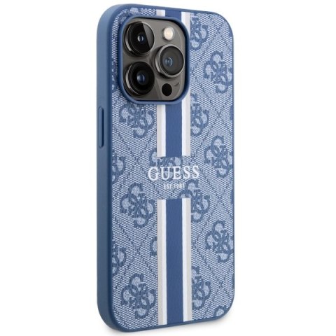 Etui iPhone 14 Pro Max Guess 4G Printed Stripes MagSafe niebieskie