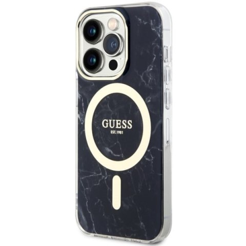 Etui na telefon iPhone 14 Pro Max Guess Marble MagSafe czarne