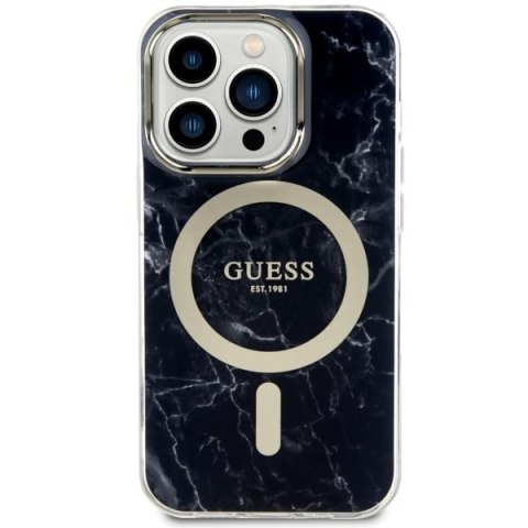 Etui na telefon iPhone 14 Pro Max Guess Marble MagSafe czarne