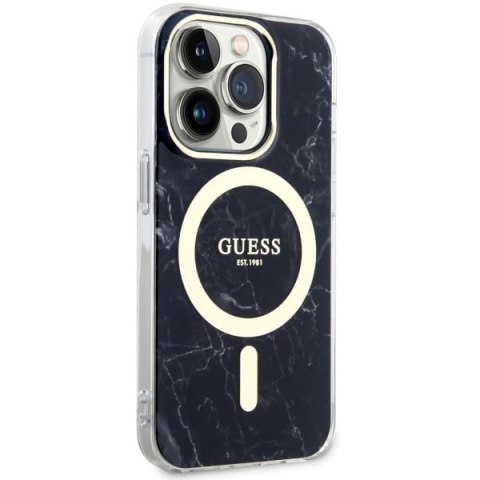 Etui na telefon iPhone 14 Pro Max Guess Marble MagSafe czarne