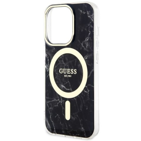 Etui na telefon iPhone 14 Pro Max Guess Marble MagSafe czarne