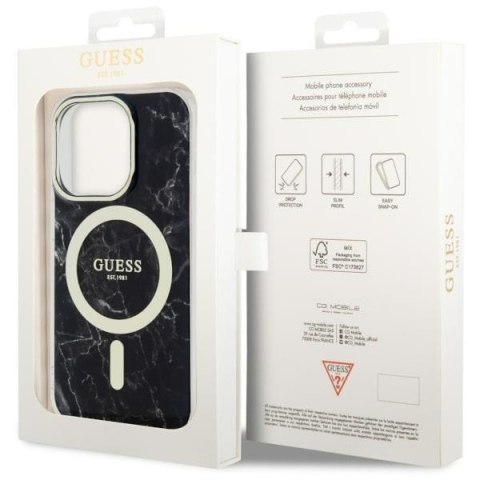 Etui na telefon iPhone 14 Pro Max Guess Marble MagSafe czarne