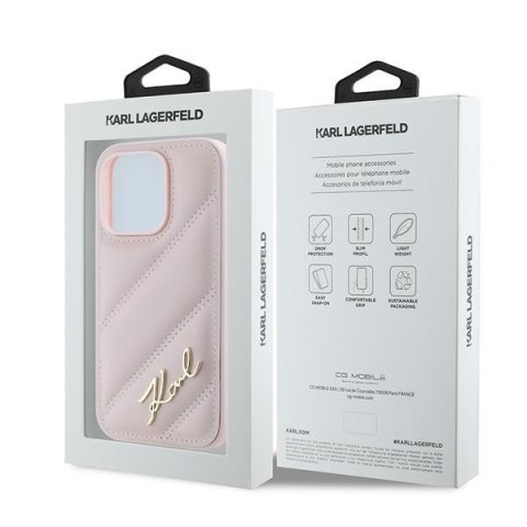 Etui na telefon iPhone 14 Pro Max Karl Lagerfeld różowe Diagonal Quilted