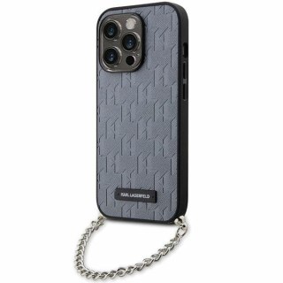 Etui iPhone 14 Pro Max Karl Lagerfeld srebrne Saffiano Monogram Chain