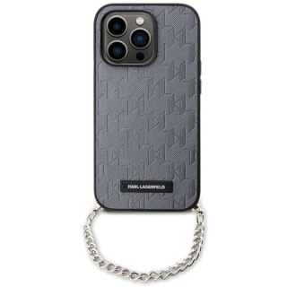 Etui iPhone 14 Pro Max Karl Lagerfeld srebrne Saffiano Monogram Chain