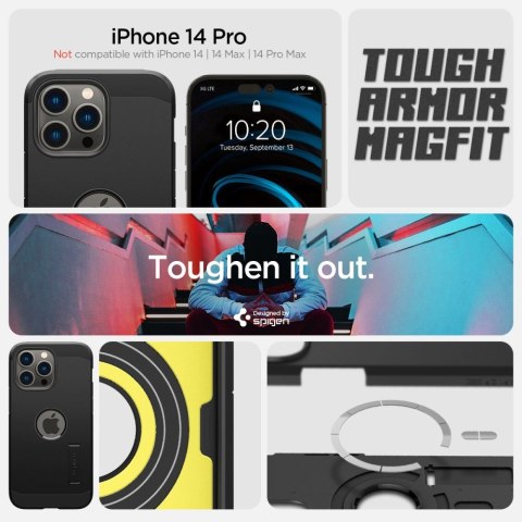 Etui na telefon iPhone 14 Pro Spigen Tough Armor MagSafe czarne