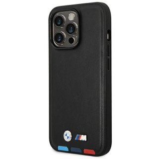 Etui na telefon iPhone 14 Pro BMW czarne Leather Stamp Tricolor