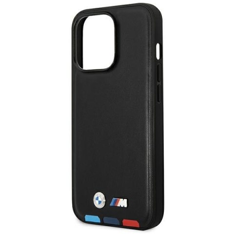 Etui na telefon iPhone 14 Pro BMW czarne Leather Stamp Tricolor