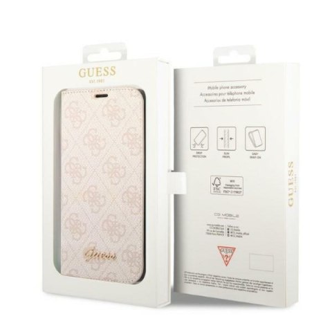 Etui na telefon iPhone 14 Pro Guess GUBKP14LHG4SHP różowy book 4G