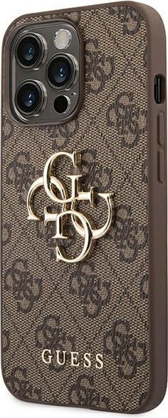 Etui na telefon iPhone 14 Pro Guess brązowe hardcase 4G Big Metal Logo