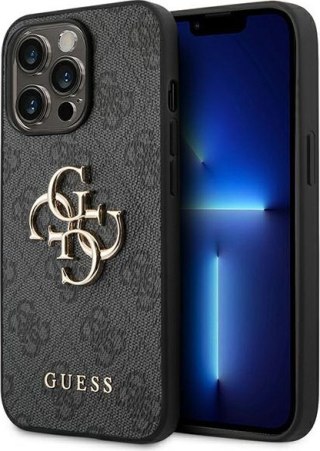 Etui na telefon iPhone 14 Pro Guess szare hardcase z metalowym logo