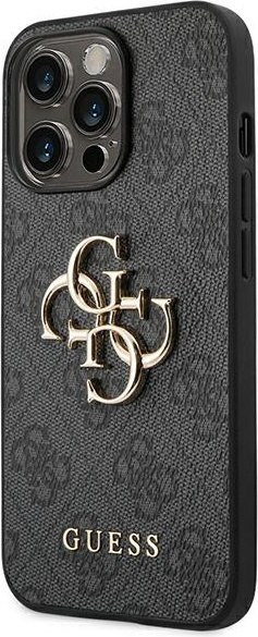 Etui na telefon iPhone 14 Pro Guess szare hardcase z metalowym logo