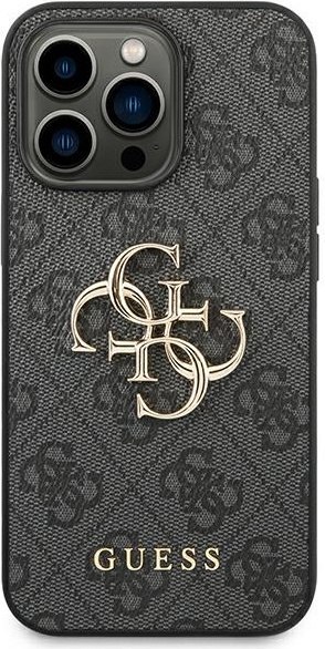 Etui na telefon iPhone 14 Pro Guess szare hardcase z metalowym logo