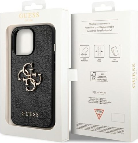 Etui na telefon iPhone 14 Pro Guess szare hardcase z metalowym logo