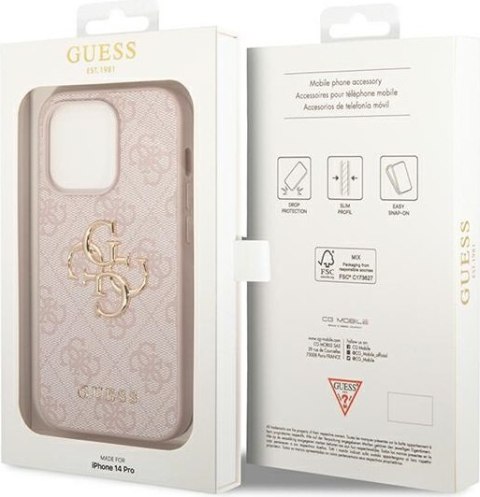 Etui na telefon iPhone 14 Pro Guess różowe hardcase z logo 4G