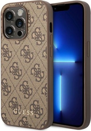 Etui na telefon iPhone 14 Pro Guess brązowe hardcase z logo 4G