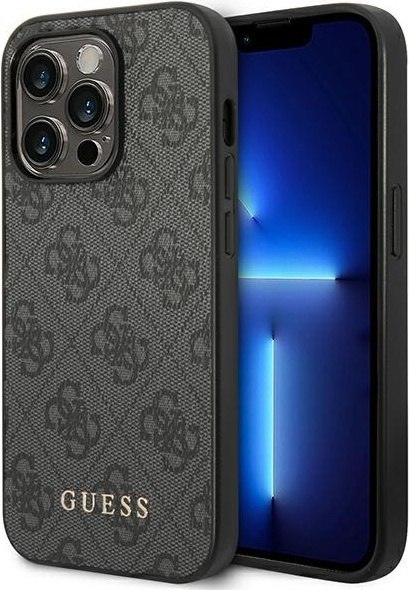 Etui na telefon iPhone 14 Pro Guess szare hardcase z metalowym logo