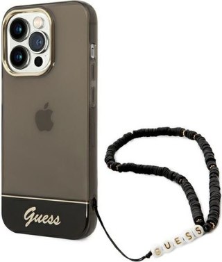 Etui na telefon iPhone 14 Pro Guess czarne hardcase z paskiem Pearl