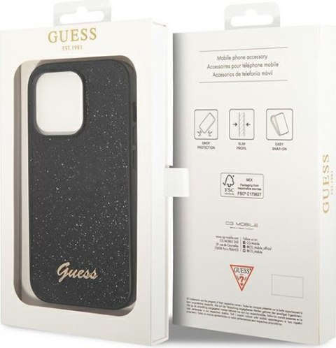 Etui na telefon iPhone 14 Pro Guess czarne hardcase Glitter Script