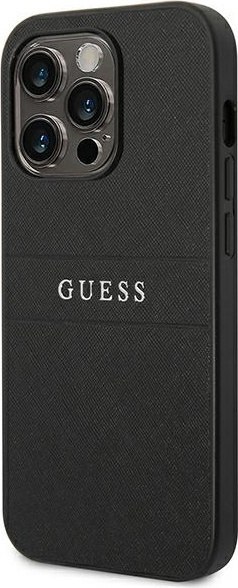 Etui na telefon iPhone 14 Pro Guess czarne Saffiano Strap