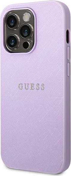 Etui na telefon iPhone 14 Pro Guess fioletowe Saffiano Strap