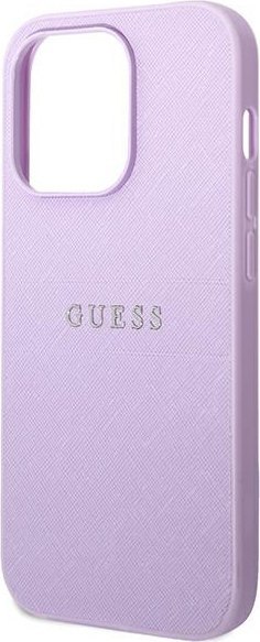 Etui na telefon iPhone 14 Pro Guess fioletowe Saffiano Strap