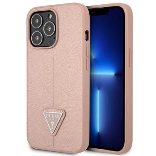 Etui na telefon iPhone 14 Pro Guess różowe hardcase Saffiano Triangle Logo