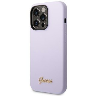 Etui na telefon iPhone 14 Pro Guess fioletowe silikonowe z logo