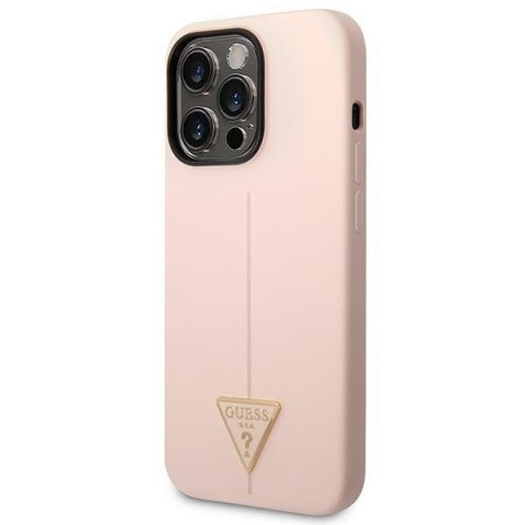 Etui na telefon iPhone 14 Pro Guess różowe hardcase Silicone Triangle