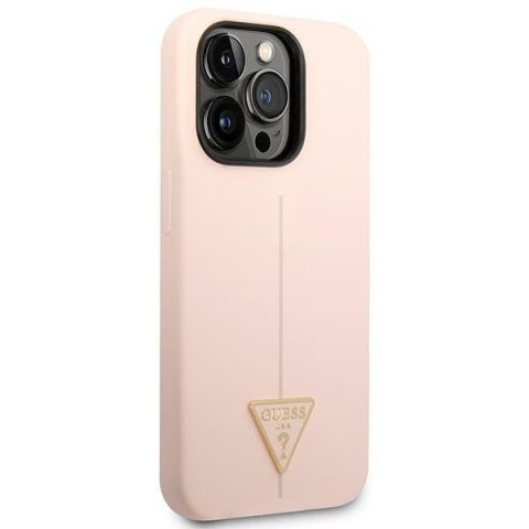 Etui na telefon iPhone 14 Pro Guess różowe hardcase Silicone Triangle