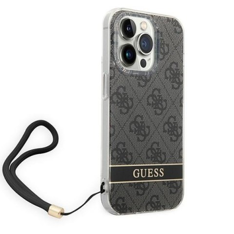 Etui na telefon iPhone 14 Pro Guess 4G Print Strap czarne