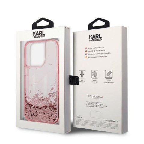 Etui na telefon iPhone 14 Pro Karl Lagerfeld różowe hardcase Liquid Glitter