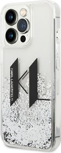 Etui na telefon iPhone 14 Pro Karl Lagerfeld srebrne Liquid Glitter