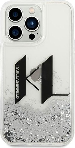 Etui na telefon iPhone 14 Pro Karl Lagerfeld srebrne Liquid Glitter