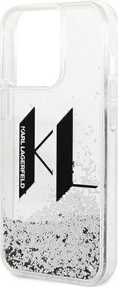 Etui na telefon iPhone 14 Pro Karl Lagerfeld srebrne Liquid Glitter