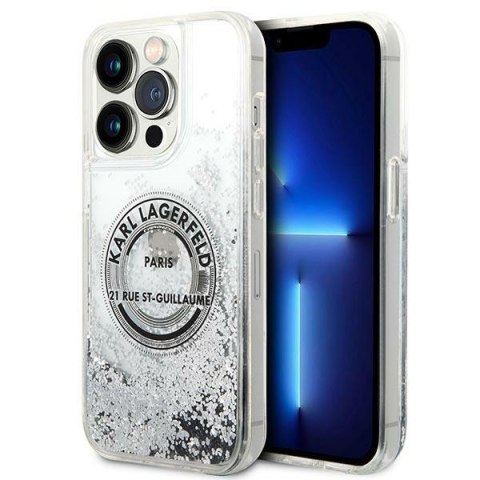 Etui na telefon iPhone 14 Pro Karl Lagerfeld srebrne hardcase Glitter