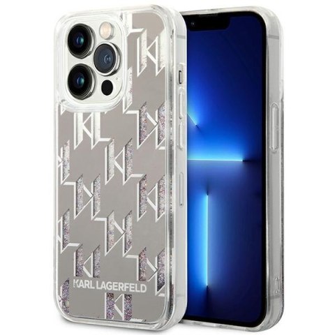 Etui na telefon iPhone 14 Pro Karl Lagerfeld srebrne Liquid Glitter