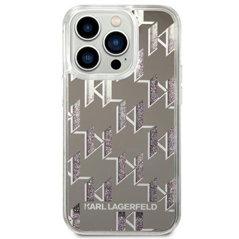 Etui na telefon iPhone 14 Pro Karl Lagerfeld srebrne Liquid Glitter